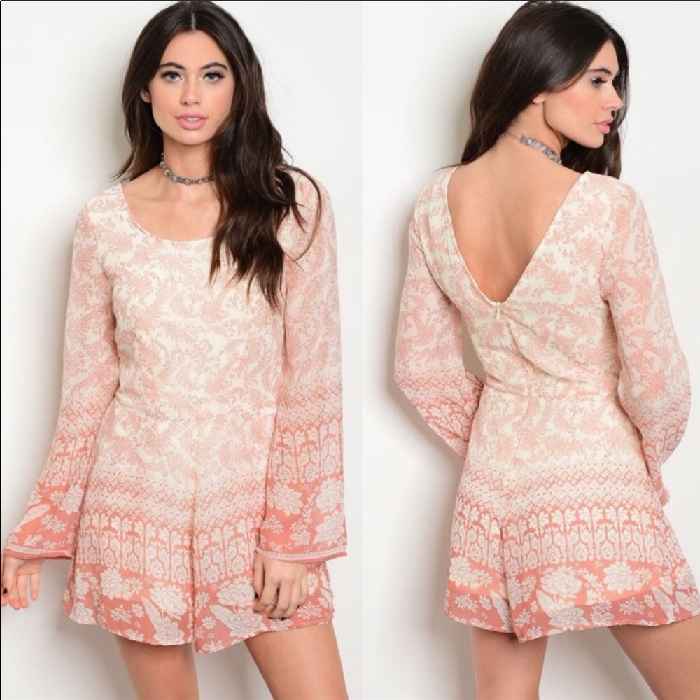Illa Illa Salmon long sleeve Romper with pockets.